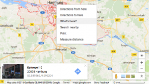 Per Klick auf "was ist hier?" erhaltet ihr die Geokordinaten für jeden beliebigen Ort in einem Infofenster angezeigt. Bild: Screenshot von Google Maps.