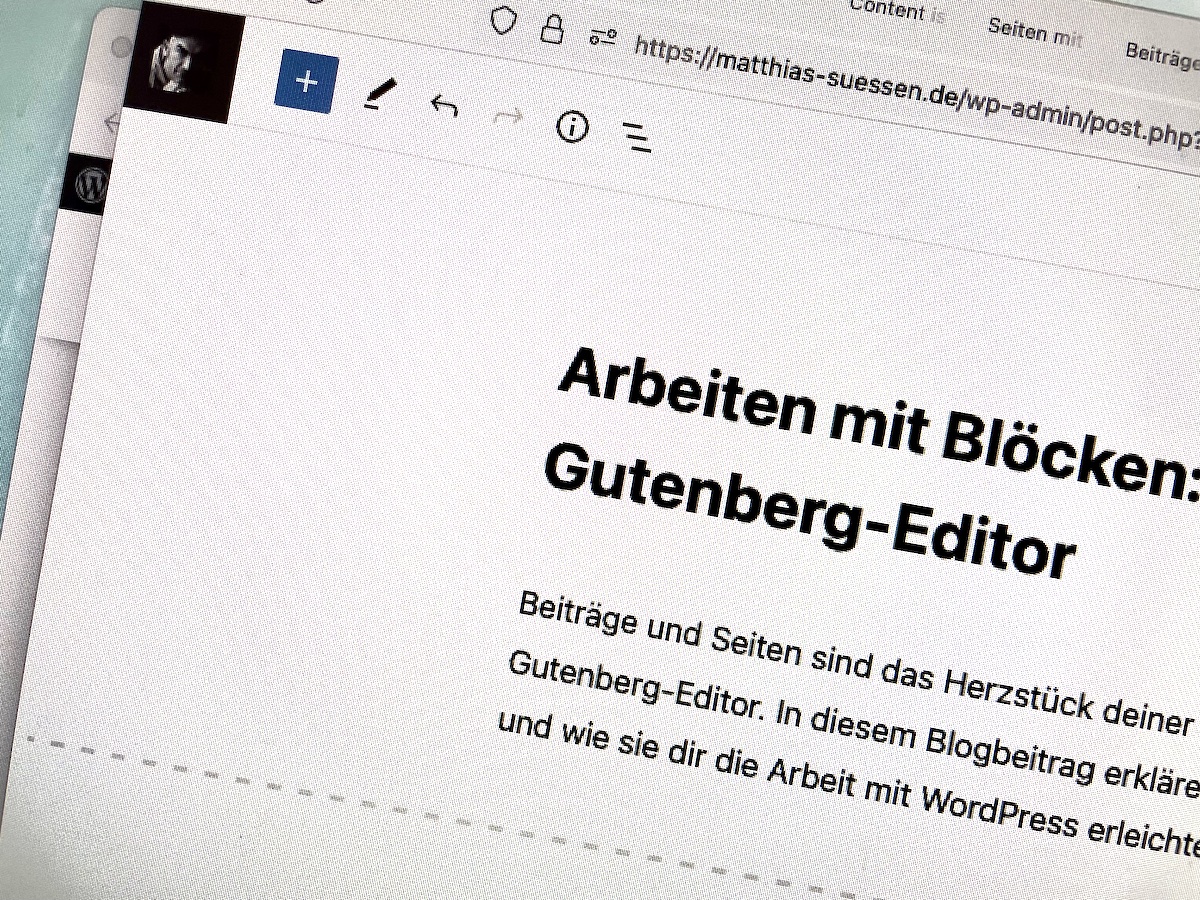 Artikelbild für den Beitrag zur Funktion des Gutenberg-Editors. Zu sehen ist ein Screenshot des Gutenberg-Editors.