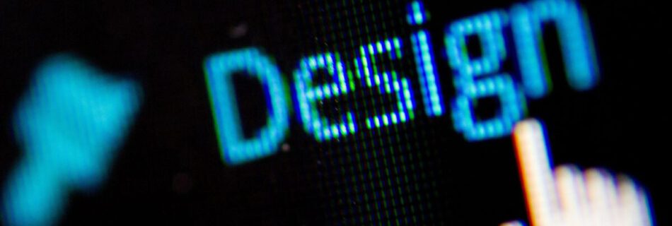 Beitragsbild zum Post Quellen für Wordpress-Designs. Es zeigt eine Maushand vor dem Schriftzug Design