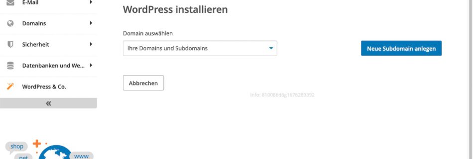 Beitragsbild Wordpress Installation. Es zeigt die Einrichtung von Wordpress bei einem Anbieter.