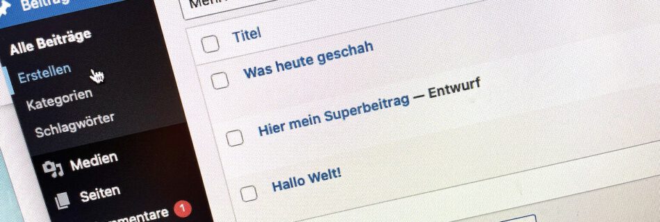 Beitragsbild zum Artikel Seiten und Beiträge in Wordpress – Wo liegen die Unterschiede? Es zeigt einen Screenshot der Beitragsüberischt im Dashboard