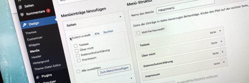 Screenshot des Wordpress Dashboards. zu sehen ist der Bereich, in dem Menüs erstellt werden.